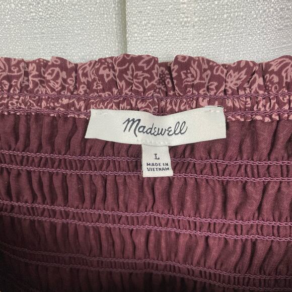 Madewell Burgundy Smocked Blouse - Picture 7 of 12